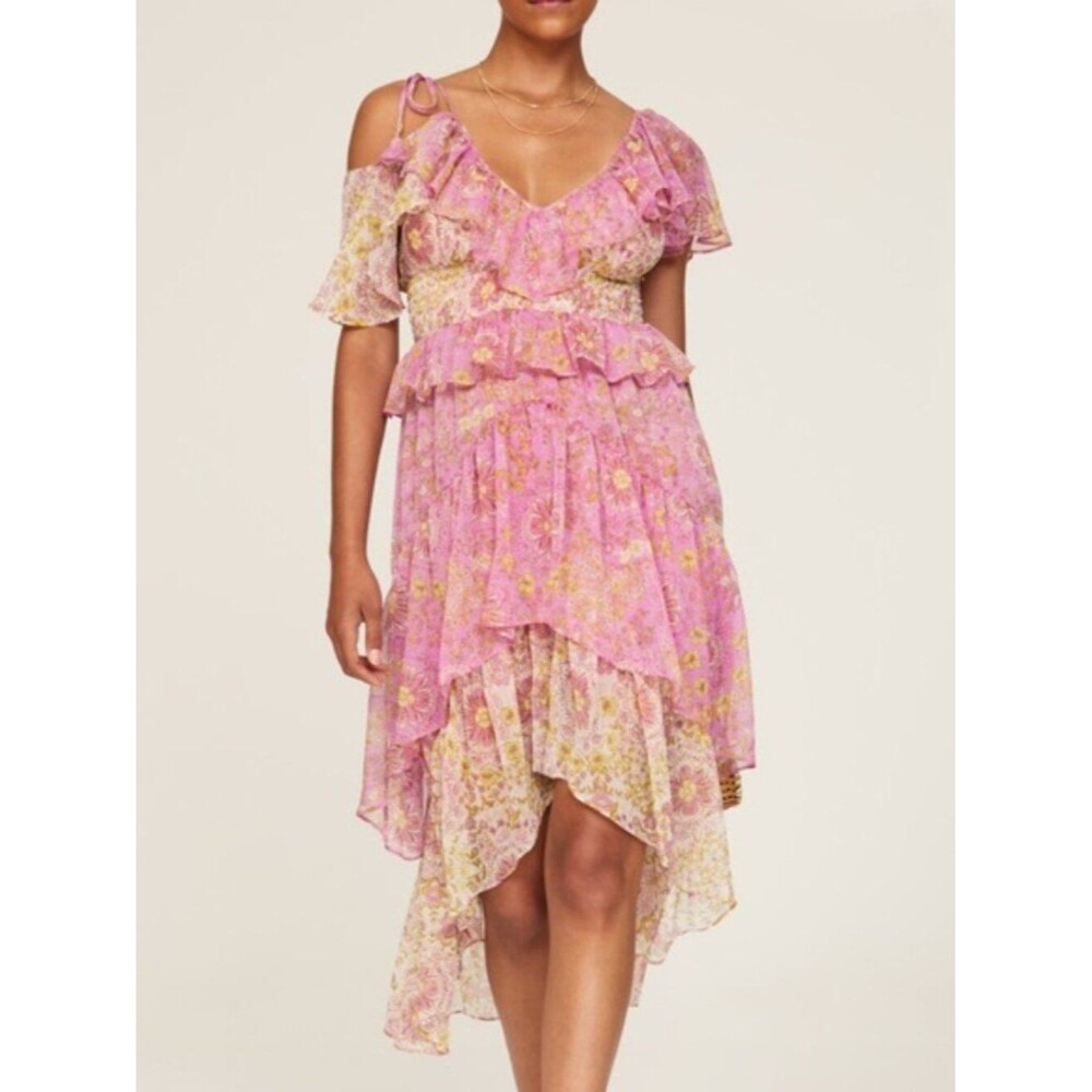 MISA Los Angeles Flora Liv Dress Chiffon Ruffle Hem Fairy ethereal Boho Party S